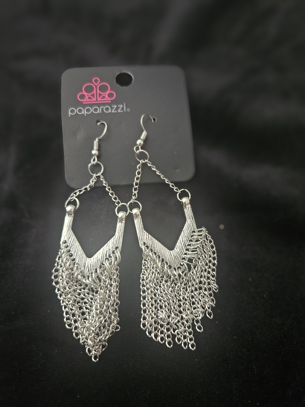 paparazzi Silver Chain Fringe V-Shape Drop Earrings